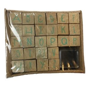 Wooden Mini Rubber Stamp Set ABC Uppercase Alphabet 26 Letters Bujo Journal